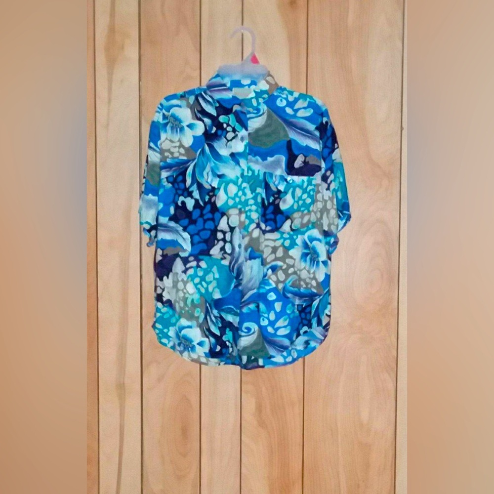 Floral Blue and Green Mens Button-Up Shirt